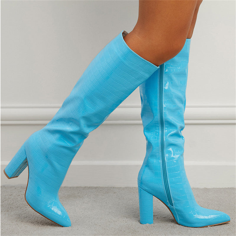 Women's Daily Plus Size Chunky Heels Side Zipper Knee Boots