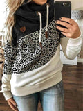 Cute Leopard Patchwork Long Sleeve Hooded Sweatshirts for Women