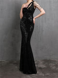 Elegant Sexy Sequins Slim One-Shoulder Evening Dresses