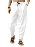 Men Loose Drawstring Casual Solid Color Pants