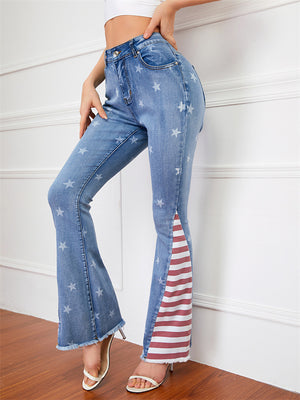 Women's Contrast Color Star Print Fashion Denim Jeans
