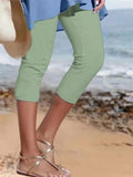 Female Summer Plain Casual Bottoming Cropped Pants
