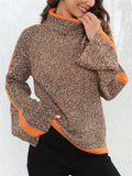 Cute Bell-Sleeve High Neck Pullover Contrast Color Comfy Lady Sweaters