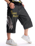 Trendy Street Hip-Hop Style Wings Embroidered Oversize Cropped Pants