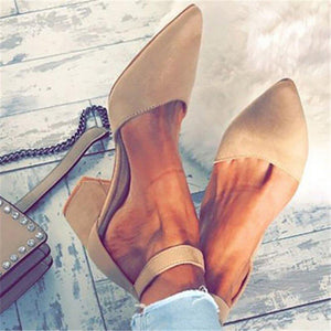 Women Stylish Casual Comfort Suede Pointed Toe Chunky Heel Pumps Sandals