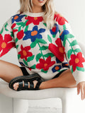 Casual Round Neck Floral Pullover Sweater