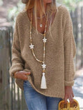 Oversized V Neckline Solid Color Cable Knit Sweater
