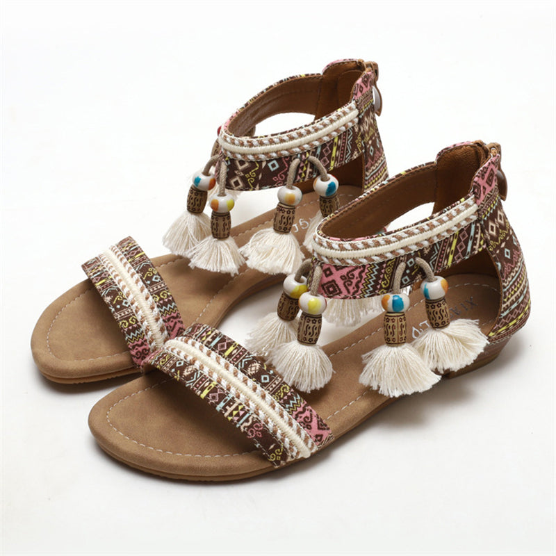 Women's Summer Boho Style Open Toe Tassels Beach Sandals