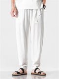 Men's Solid Color Linen Pants With Pockets