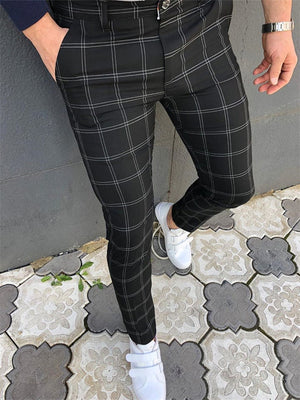 Trendy Simple Style Plaid Pattern Leisure Solid Color Pants With Pockets