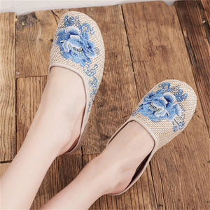 Comfy Embroidered Round Toe Linen Slippers