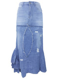 Blue Large Size Patchwork Irregular Skirt for Women