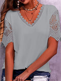 Women's Popular Lace Splice Short Sleeve V Neck T-shirts