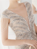 Graceful Patchwork Design Sexy Slim Contrast Color Sequins Evening Dresses