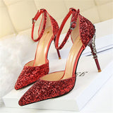 New Fashion Sequins Design Buckle Sparkly High Heels