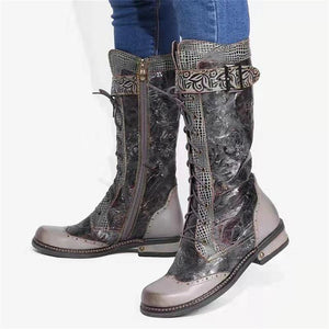 Fashion Exquisite Floral Printed Lace Up Boots For Women