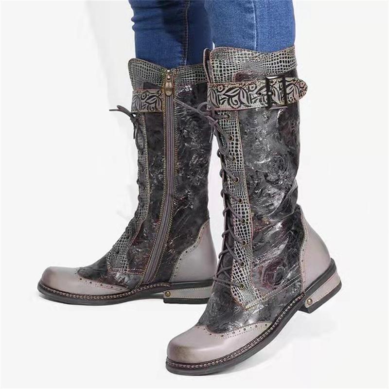 Fashion Exquisite Floral Printed Lace Up Boots For Women