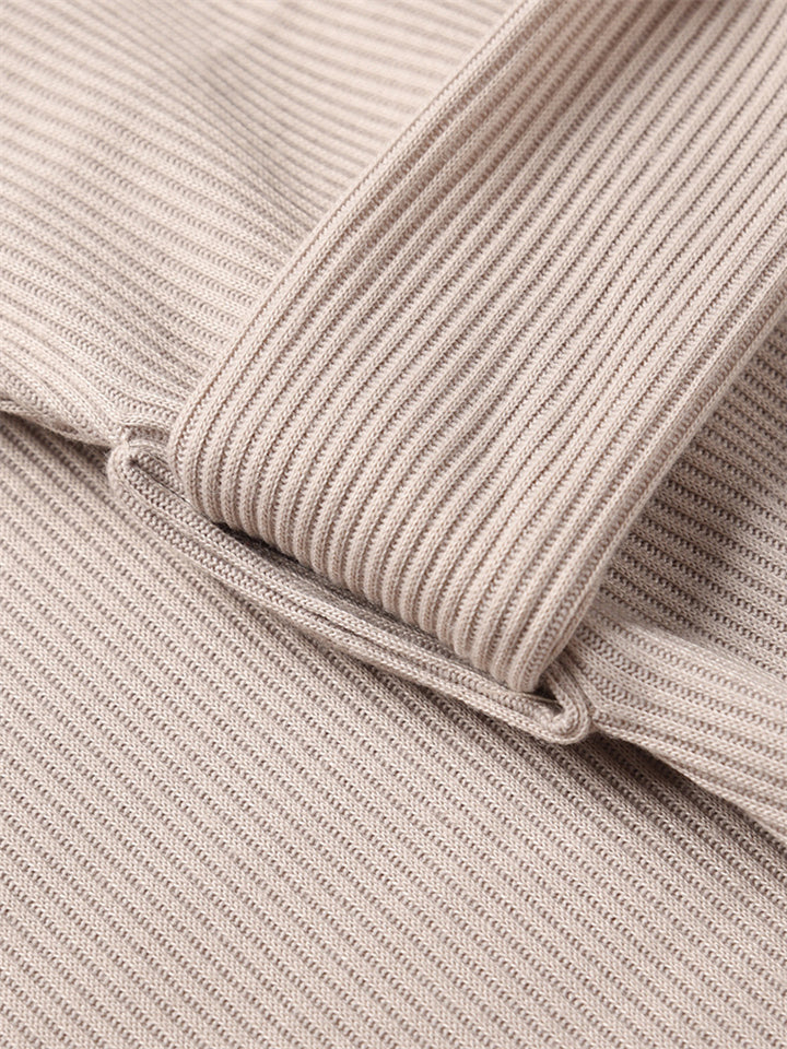 Cozy Mid-Length Tie Waist Pullover Lapel Knit Slim-Fit Sweater Dress