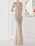 Graceful Patchwork Design Sexy Slim Contrast Color Sequins Evening Dresses