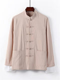 Relaxed Fit 2-Piece Outfit Retro Button Collar Shirt + Elastic Waistband Full-Length Pants