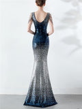 Shimmering Sequined V Neck Backless Mermaid Dress for Evening Party