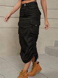 Casual Trendy Mid Length Denim Pockets Skirts for Ladies