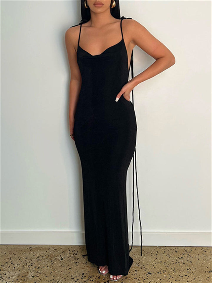 Sexy Ladies Hot Lace Up Backless Slim Fit Cocktail Dress