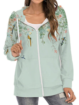 Casual Printed Zipper Long Sleeve Hoodies