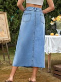 Lady Casual Stylish All Match High Rise Denim Skirt