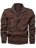 Men's Casual Stand-Collar Cotton Washed-Effect Denim Military Jacket