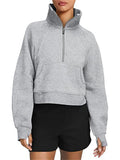 Dashy Female Turtleneck Pullover Pocket Half Zip Sweatshirts