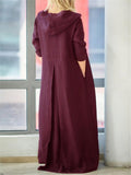 Casual Style Cotton Linen Solid Color Pocket Hooded Maxi Dress