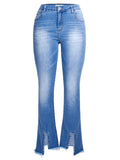 Casual Style Office Lady Grace Bell Bottom Rivet Denim Jeans for Women