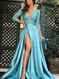 Flowing Low V Neck Half Sleeve Thigh High Slit Dress for Prom