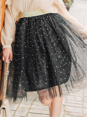 Casual Pretty Knee-Length One Size Tulle Skirts With Decorated Little Stars