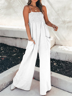 Female Classy High-waisted Thin Straps Ruched Jumpsuit