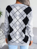 Loose V-Neck Rhombus Pattern Sweaters