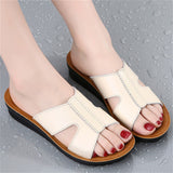 Summer Plus Size Soft Genuine Leather Women Sandy Beach Slippers