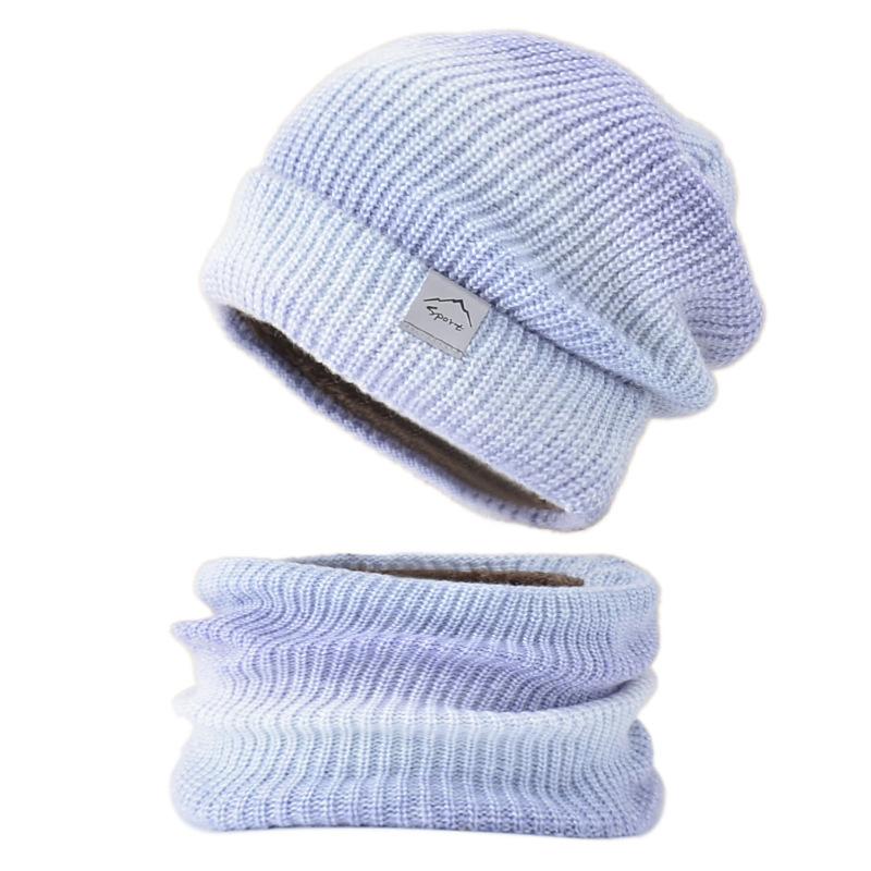 Winter Knitted Gradient Thermal Hats Scarf Set