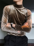 Slim Velvet Mock Neck Long Sleeve T-Shirts