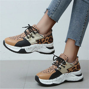 Women's Fashion Leopard Printed Lace Up Thick Bottom Shoes