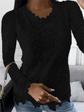 Ladies Elegant Lace Rose Pattern Long Sleeve Pullover Tops