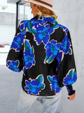 Fashion Floral Print Lapel Button Puff Sleeve Colorful Blouses for Office Ladies