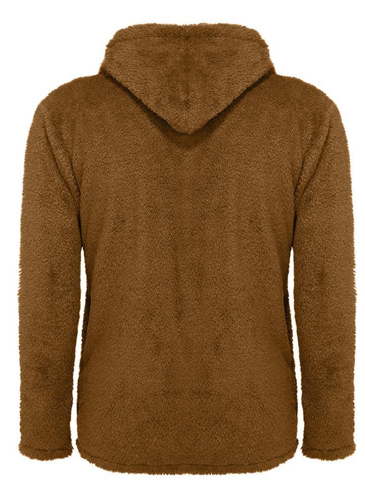 Men's Casual Solid Color Button Hooded Fleece Coats