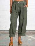 Casual Loose Cotton Linen Solid Color Pockets Pant