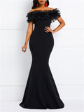 Gorgeous Off Shoulder Ruffle Design Maxi Mermaid Dress for Evening