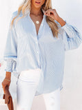 Beach Vacation Sunscreen Solid Striped Female Midi Blouse