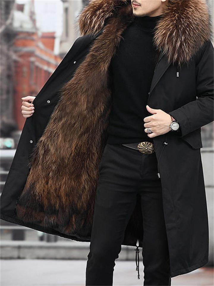 Men's Winter Fashion Thermal Removable Faux Fur Loose Coats