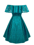 Elegant 1950S Classical Off Shoulder Lace Ruffle Dress