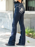 Women's Dark Blue Embroidered Denim Trousers